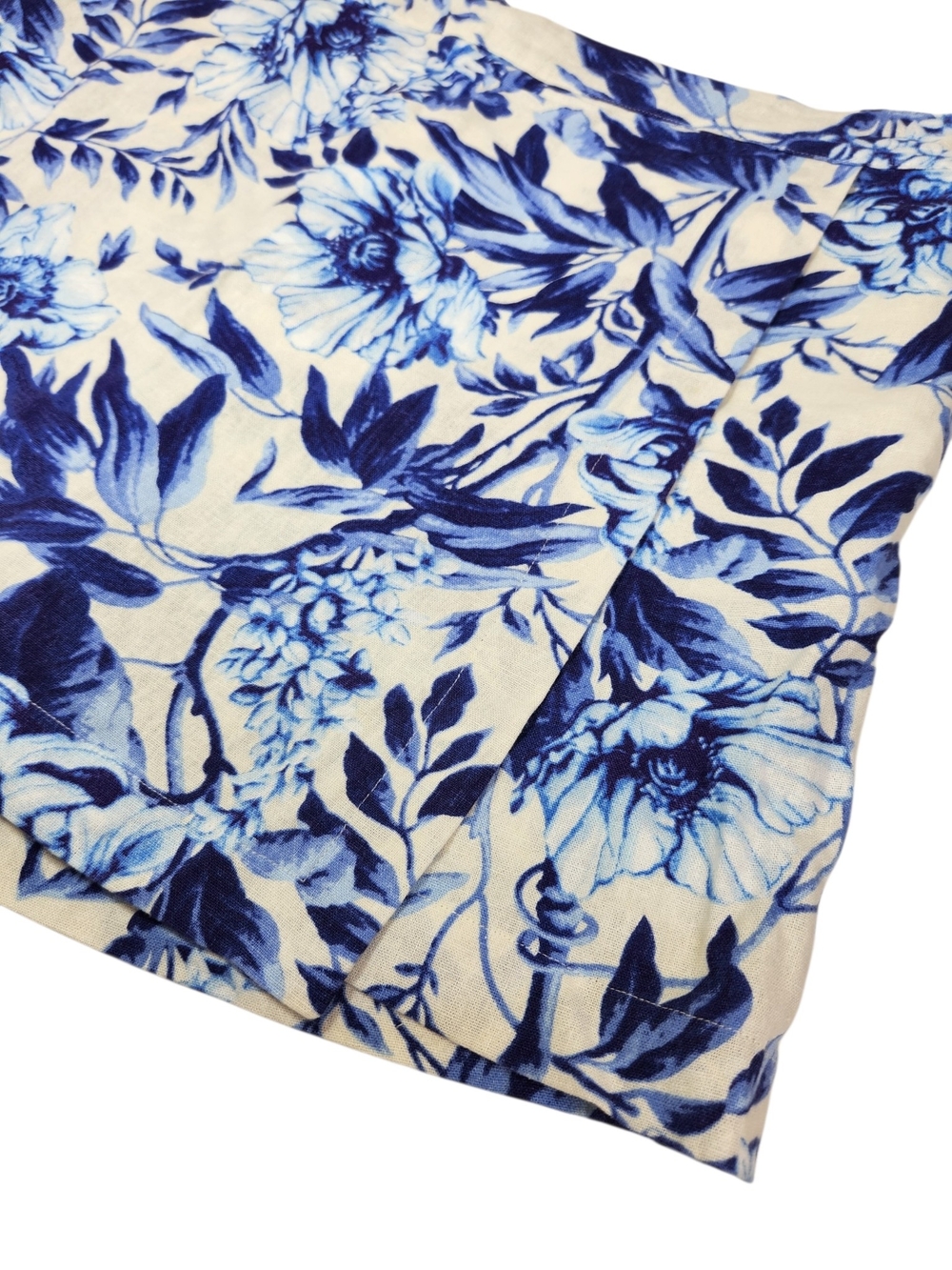 Ellen Tracy Blue Floral Wrap Skort Large Pockets Elastic Waistband Linen Blend - Picture 4 of 14